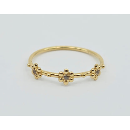18K Yellow Gold Floral Flower CZ Ring