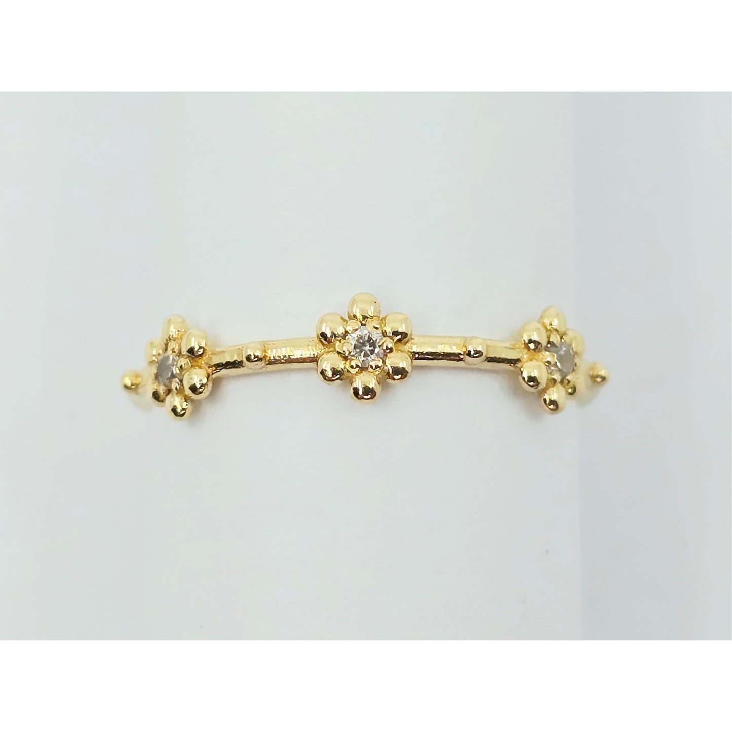 18K Yellow Gold Floral Flower CZ Ring