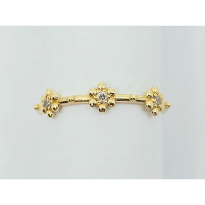 18K Yellow Gold Floral Flower CZ Ring