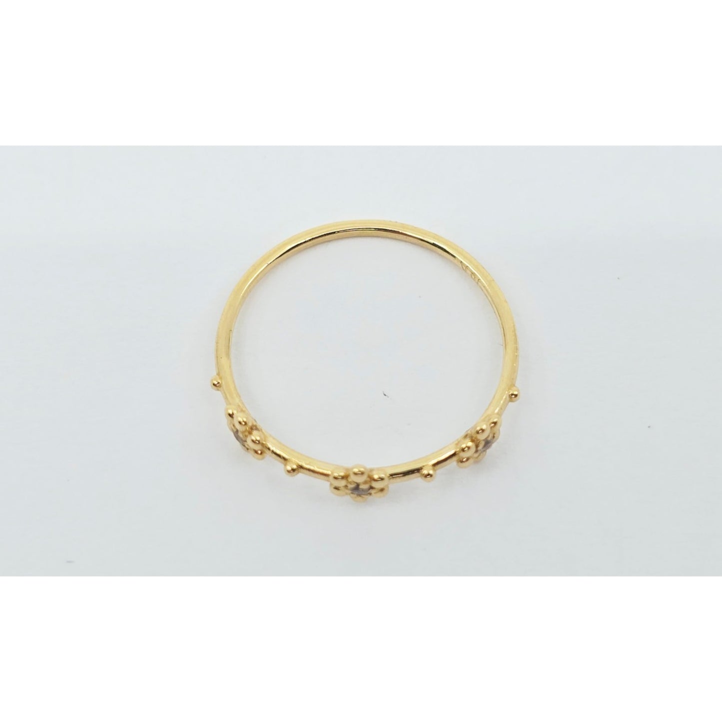 18K Yellow Gold Floral Flower CZ Ring