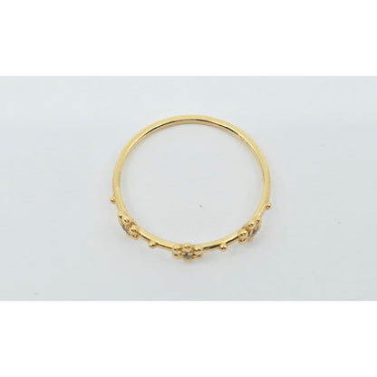 18K Yellow Gold Floral Flower CZ Ring