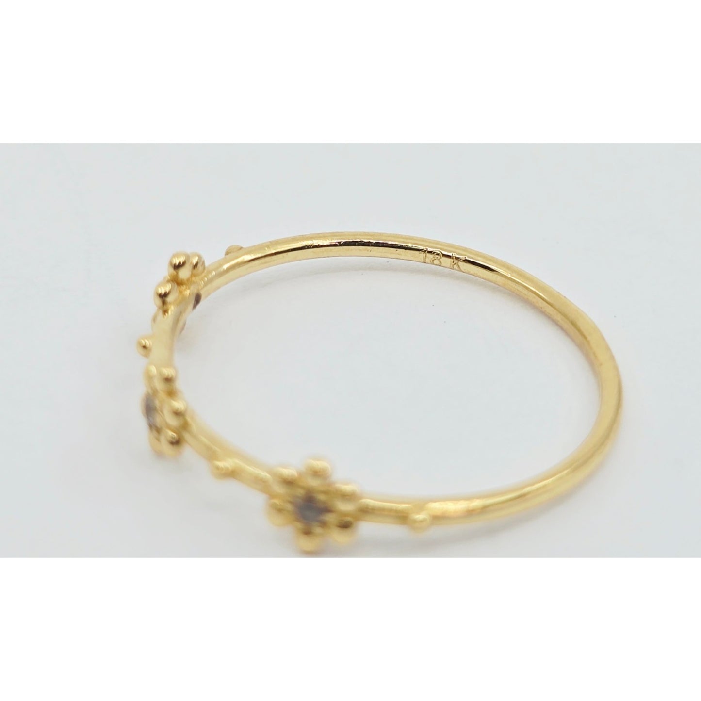 18K Yellow Gold Floral Flower CZ Ring