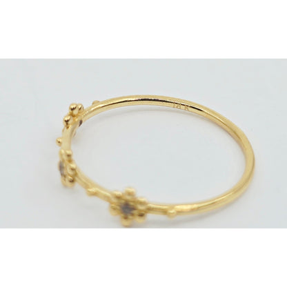 18K Yellow Gold Floral Flower CZ Ring