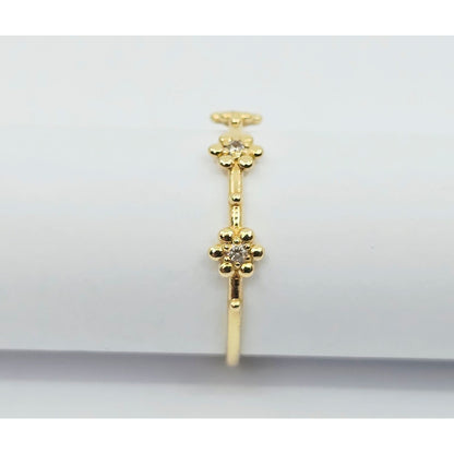 18K Yellow Gold Floral Flower CZ Ring
