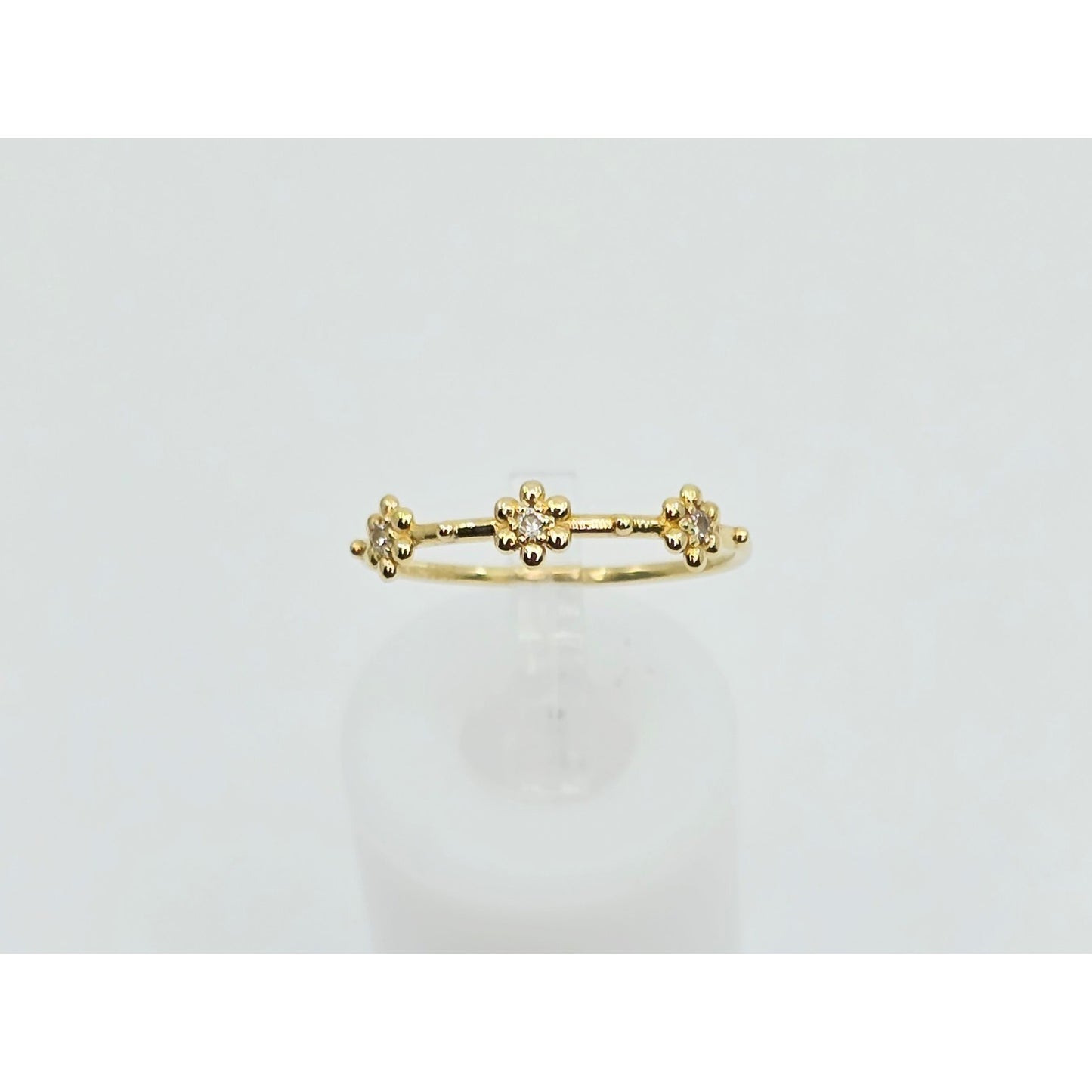 18K Yellow Gold Floral Flower CZ Ring