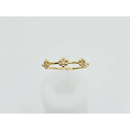 18K Yellow Gold Floral Flower CZ Ring