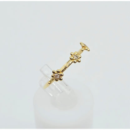 18K Yellow Gold Floral Flower CZ Ring