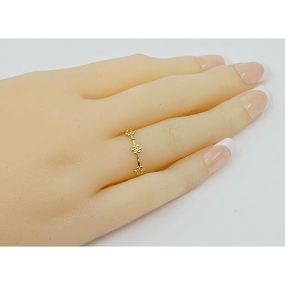 18K Yellow Gold Floral Flower CZ Ring