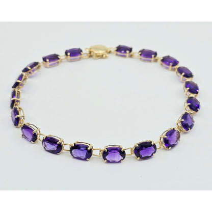 14K Yellow Gold Amethyst Tennis Link Bracelet