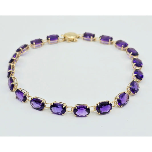 14K Yellow Gold Amethyst Tennis Link Bracelet