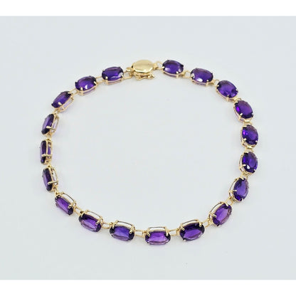 14K Yellow Gold Amethyst Tennis Link Bracelet