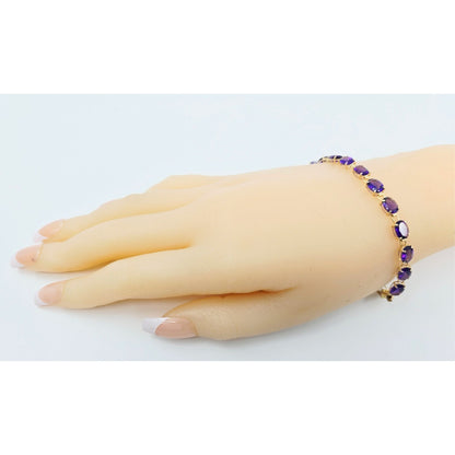 14K Yellow Gold Amethyst Tennis Link Bracelet