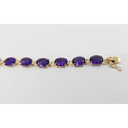 14K Yellow Gold Amethyst Tennis Link Bracelet