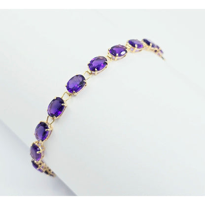 14K Yellow Gold Amethyst Tennis Link Bracelet