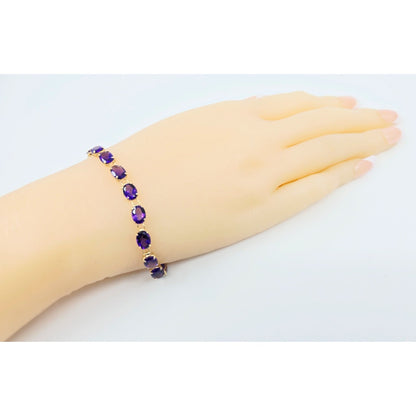 14K Yellow Gold Amethyst Tennis Link Bracelet