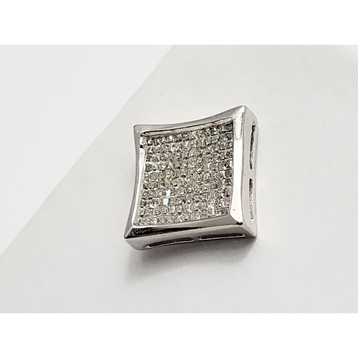 Single 14K White Gold Square Shaped Diamond Stud Earring