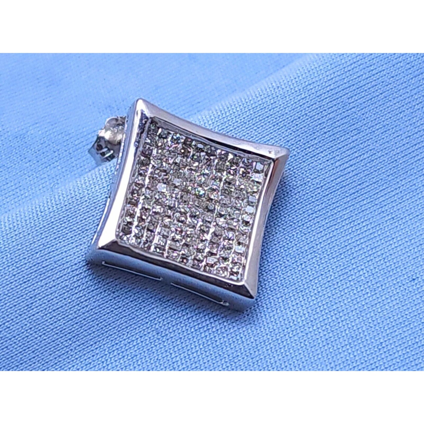 Single 14K White Gold Square Shaped Diamond Stud Earring