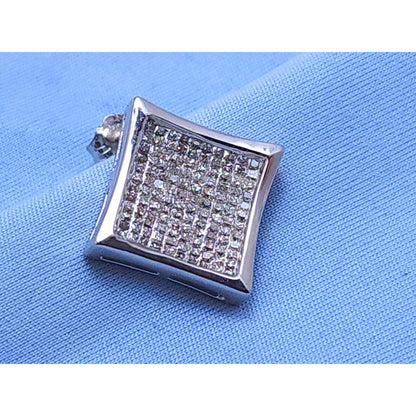 Single 14K White Gold Square Shaped Diamond Stud Earring