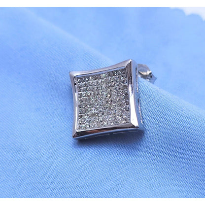 Single 14K White Gold Square Shaped Diamond Stud Earring