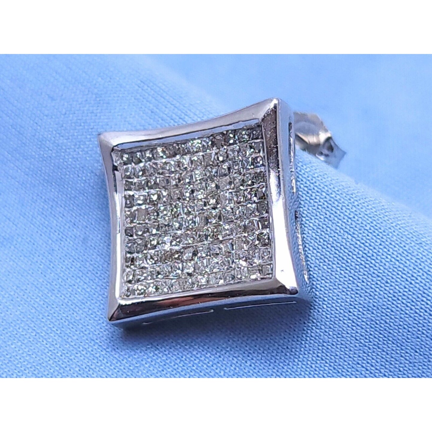 Single 14K White Gold Square Shaped Diamond Stud Earring