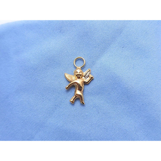 14K Yellow Gold Religious Cupid Angel Charm Pendant