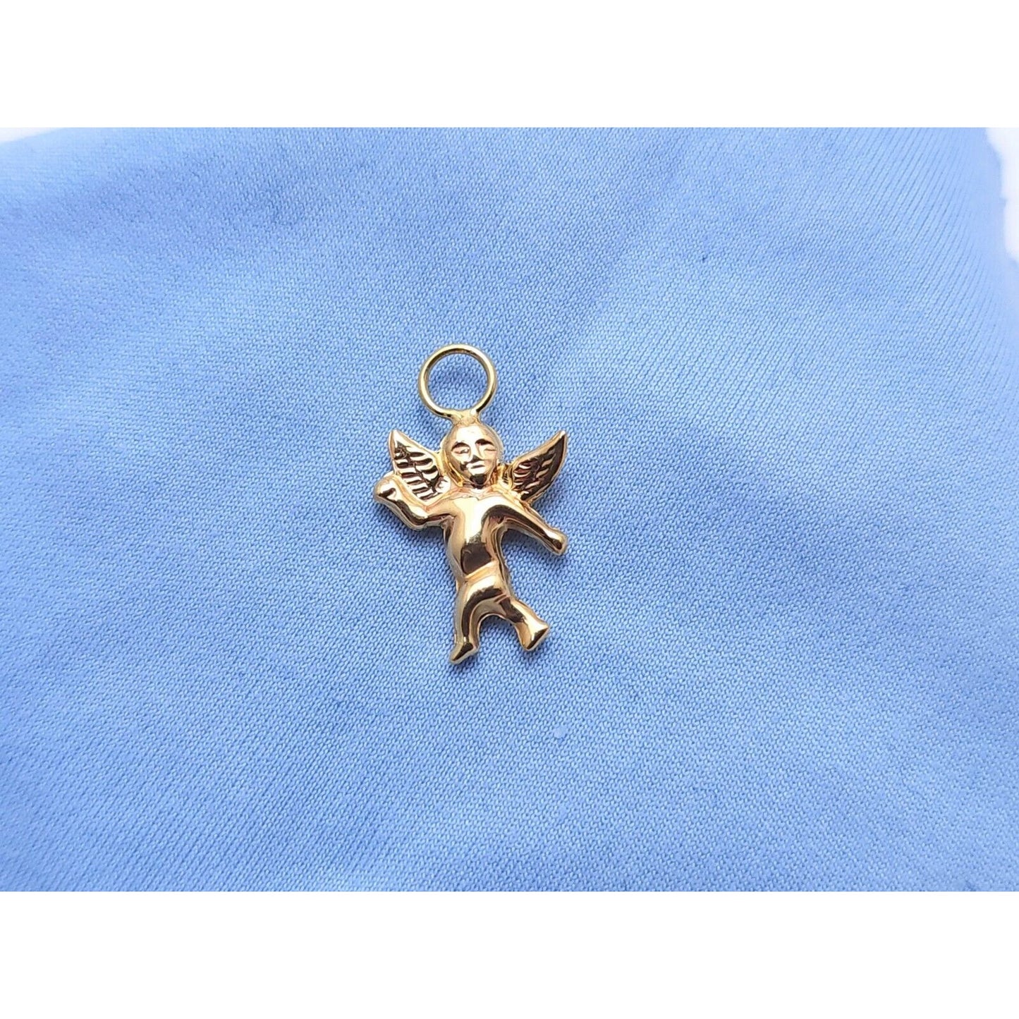 14K Yellow Gold Religious Cupid Angel Charm Pendant