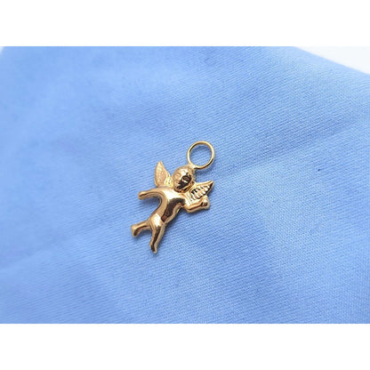 14K Yellow Gold Religious Cupid Angel Charm Pendant