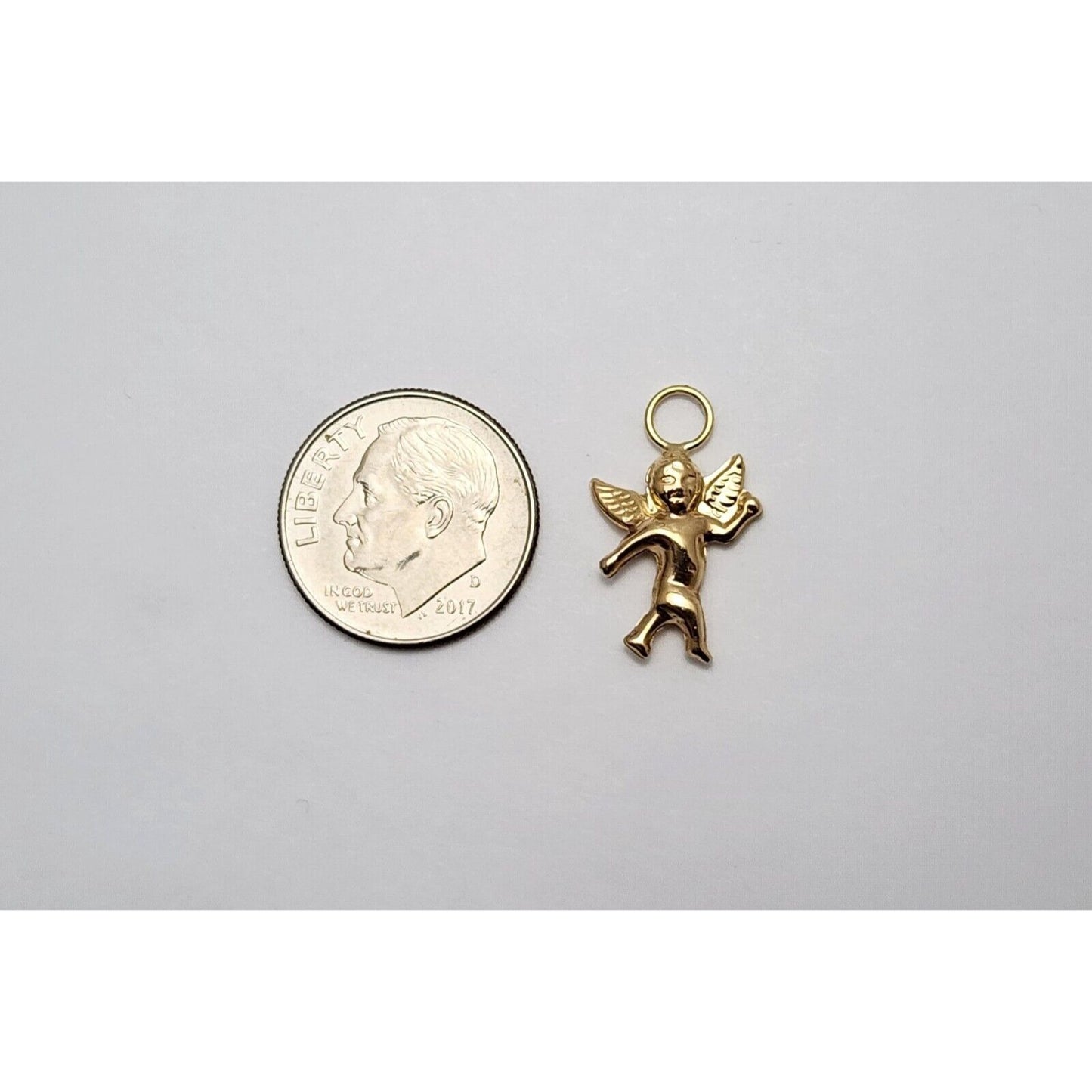 14K Yellow Gold Religious Cupid Angel Charm Pendant