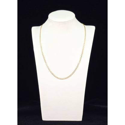 14K Two Tone Gold Diamond Cut Flat Curb Link Chain Necklace