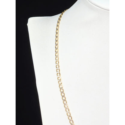 14K Two Tone Gold Diamond Cut Flat Curb Link Chain Necklace
