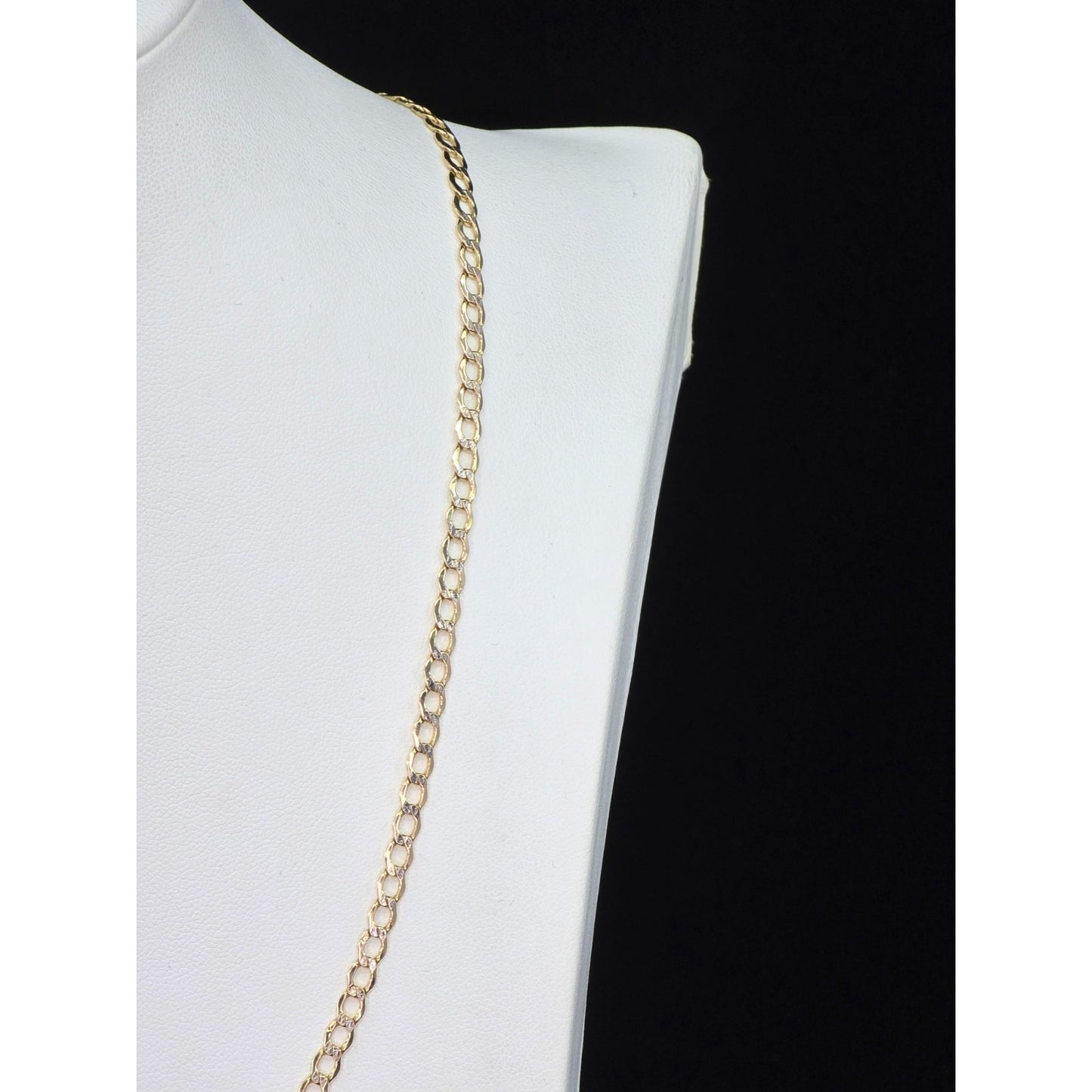 14K Two Tone Gold Diamond Cut Flat Curb Link Chain Necklace