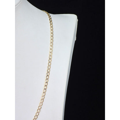 14K Two Tone Gold Diamond Cut Flat Curb Link Chain Necklace