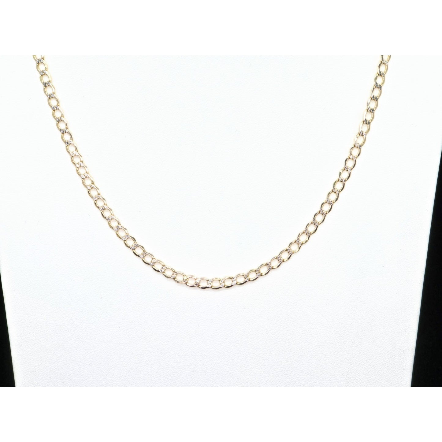 14K Two Tone Gold Diamond Cut Flat Curb Link Chain Necklace
