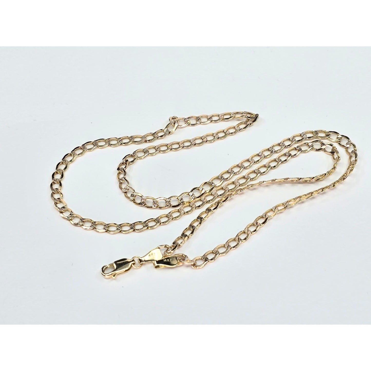 14K Two Tone Gold Diamond Cut Flat Curb Link Chain Necklace