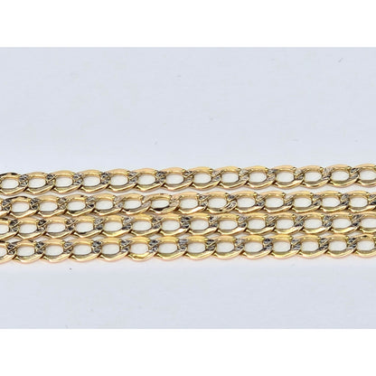 14K Two Tone Gold Diamond Cut Flat Curb Link Chain Necklace