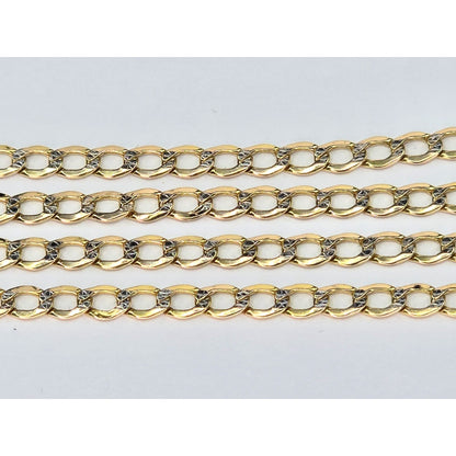 14K Two Tone Gold Diamond Cut Flat Curb Link Chain Necklace