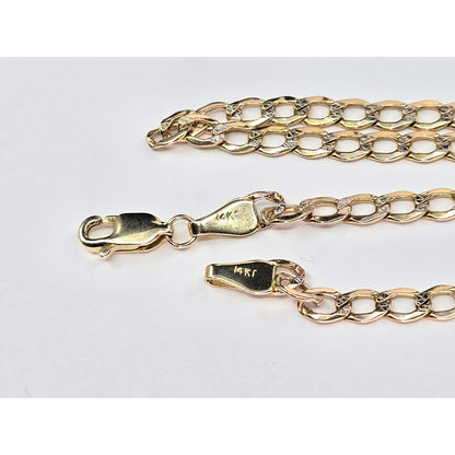 14K Two Tone Gold Diamond Cut Flat Curb Link Chain Necklace
