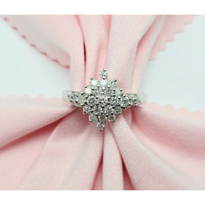 14K White Gold Round Cut Diamond Cluster Ring