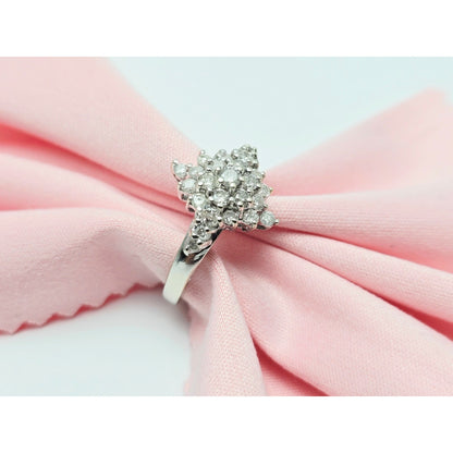 14K White Gold Round Cut Diamond Cluster Ring