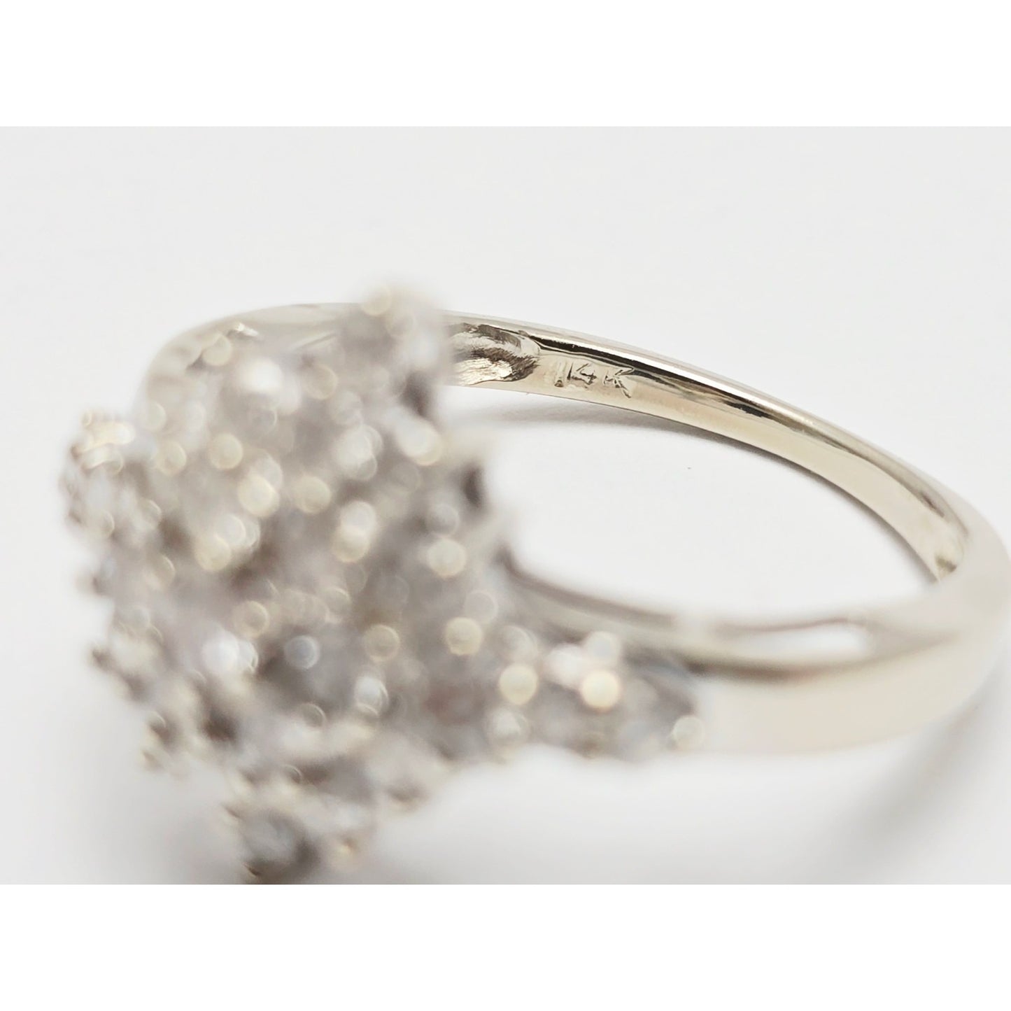 14K White Gold Round Cut Diamond Cluster Ring