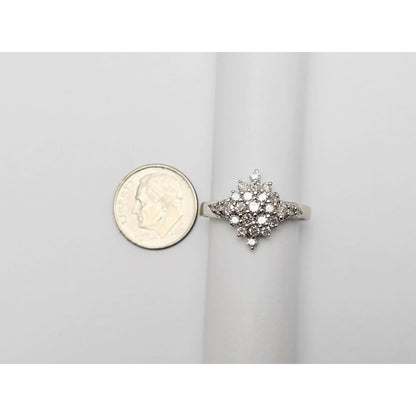 14K White Gold Round Cut Diamond Cluster Ring