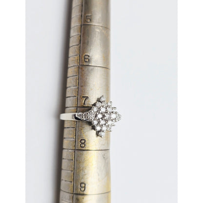 14K White Gold Round Cut Diamond Cluster Ring