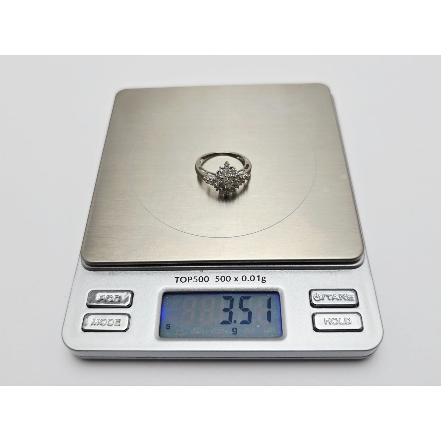 14K White Gold Round Cut Diamond Cluster Ring