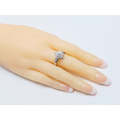 14K White Gold Round Cut Diamond Cluster Ring