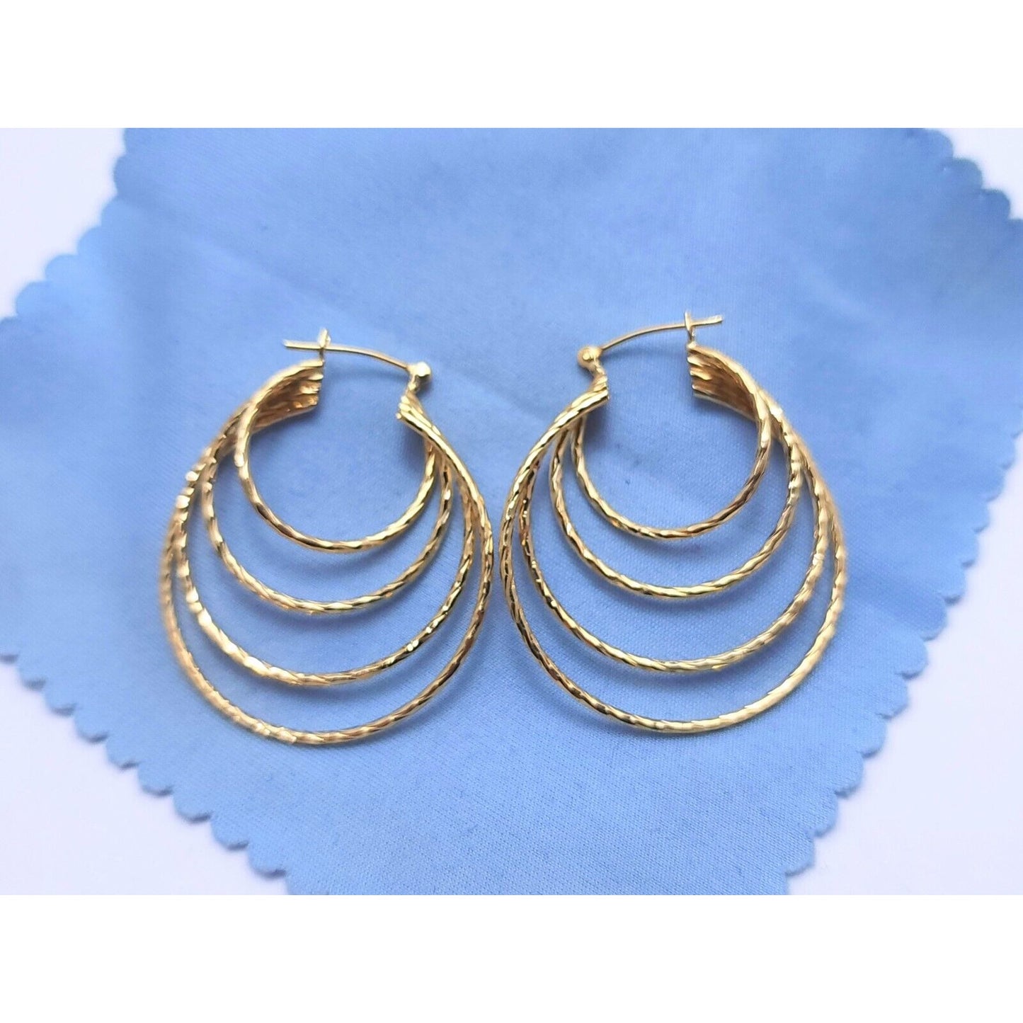 14K Yellow Gold Multi Layered Hoop Earrings