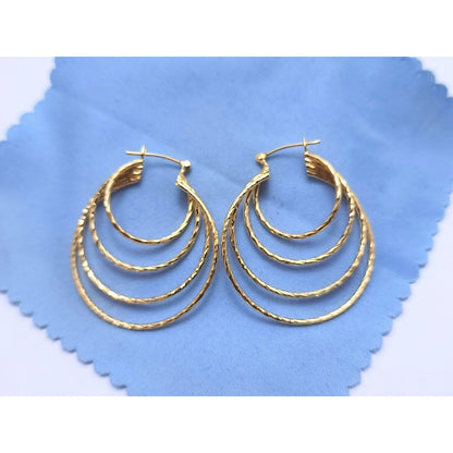 14K Yellow Gold Multi Layered Hoop Earrings