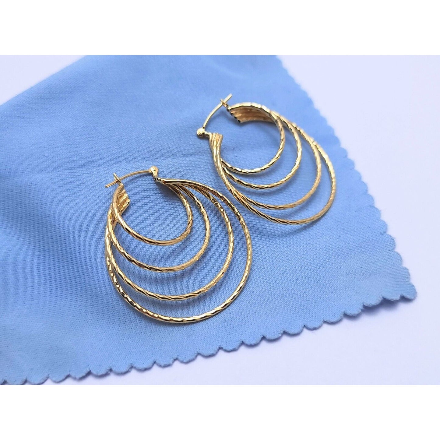 14K Yellow Gold Multi Layered Hoop Earrings