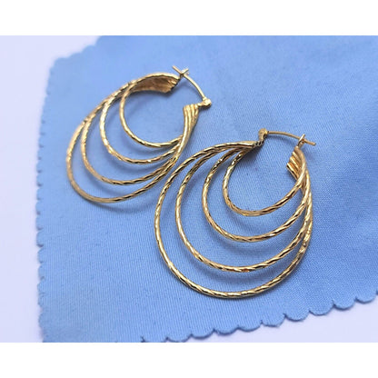 14K Yellow Gold Multi Layered Hoop Earrings