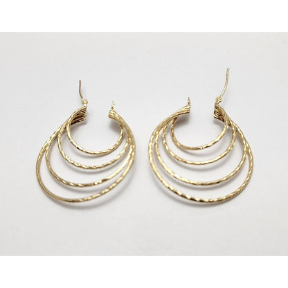 14K Yellow Gold Multi Layered Hoop Earrings