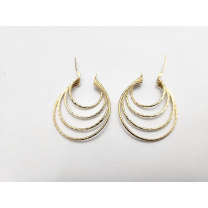 14K Yellow Gold Multi Layered Hoop Earrings